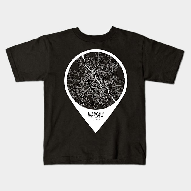 Warsaw, Poland City Map - Travel Pin Kids T-Shirt by deMAP Studio